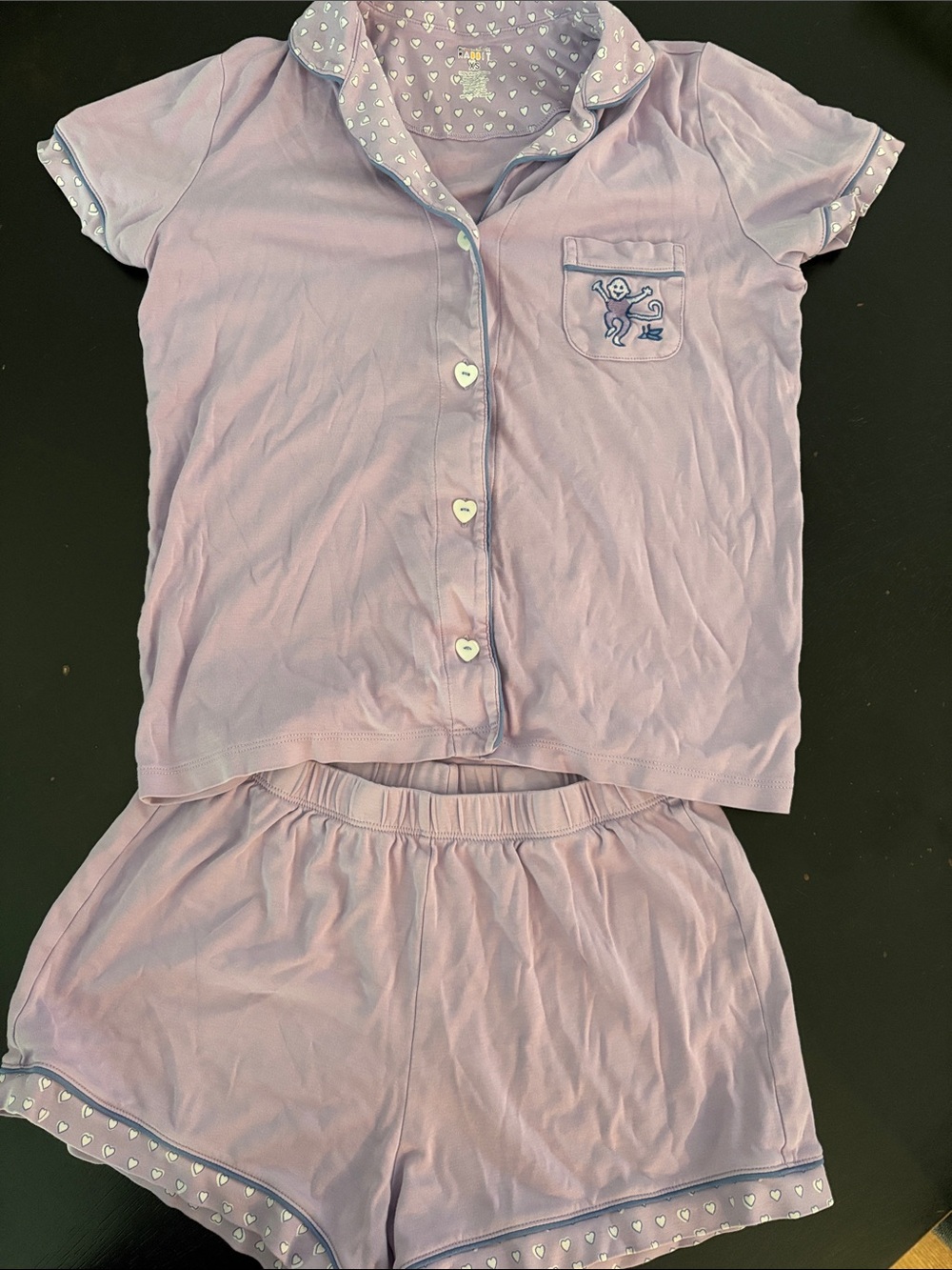 Roller Rabbit Lavender Short Pajama Set with Heart Trim